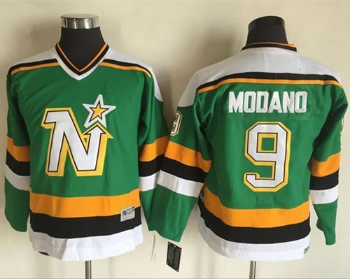 Stars #9 Mike Modano Green CCM Throwback Youth Stitched NHL Jersey - Click Image to Close